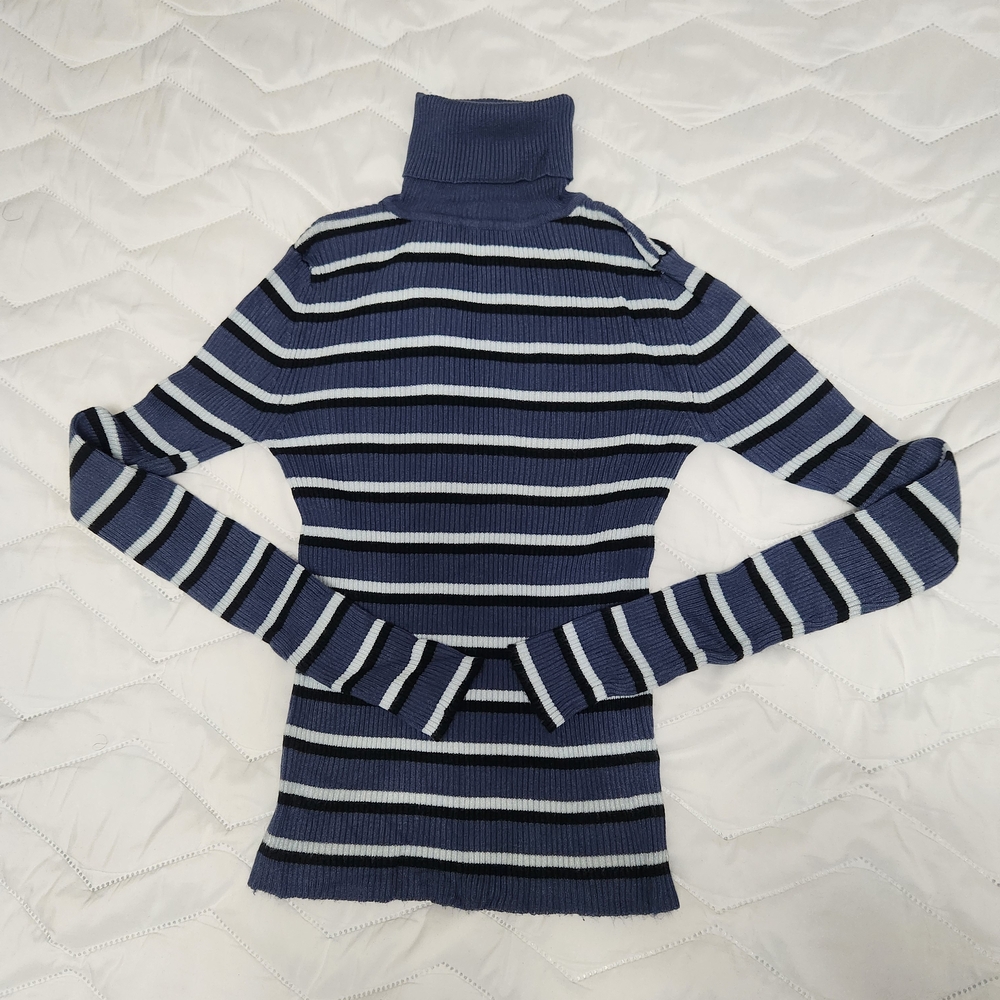 Striped Ribbed Turtleneck Sweater